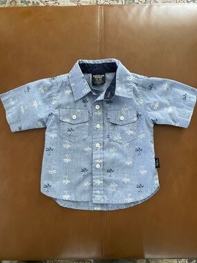 American Hawk Light Blue Palm-Print Short Sleeve Button-Down Shirt for Kids